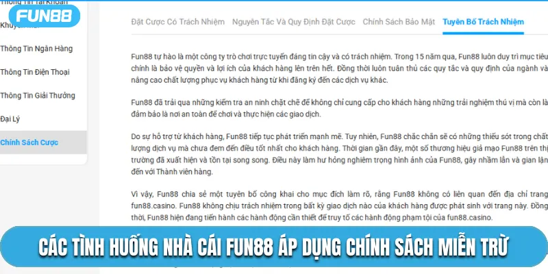Các tình huống nhà cái Fun88 áp dụng chính sách miễn trừ